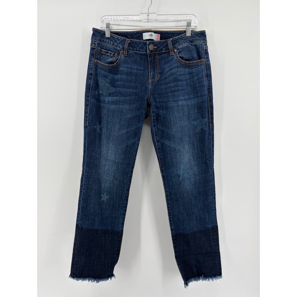 Cabi Jeans Slim Boyfriend Dark‎ Wash Distressed Star Detail Cropped Raw Hem 8